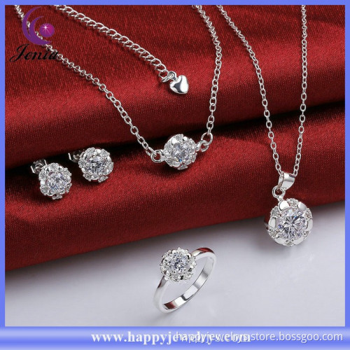 925 silver plated earring ,pendant, ring ,anklet set white zircon young girl earring jewelry set ( SPCS782-D)